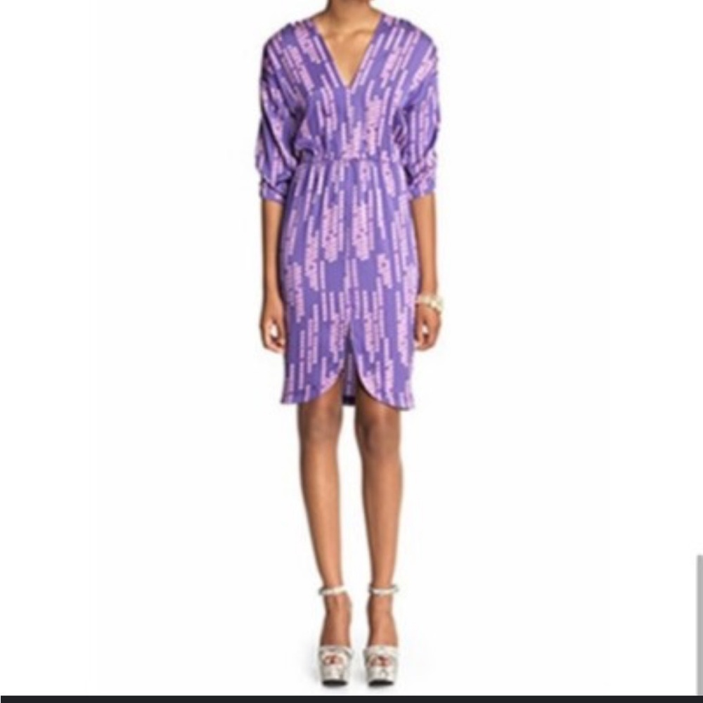 Tucker disco mini dress size small shades of purple elbow sleeve gathered silk